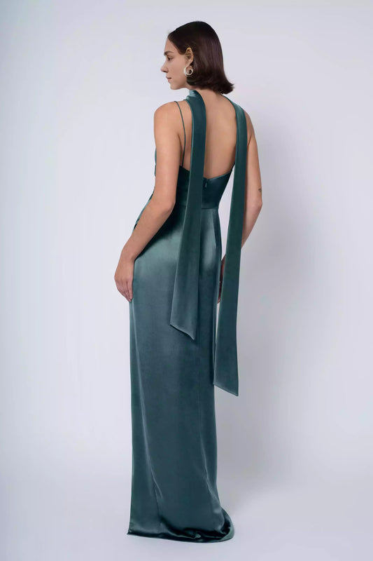 Exquisite details, luxurious satin fine shoulder straps, round neck, pleated natural waist seams, side slits, tight corset, back middle zipper, Bridesmaid Dresses