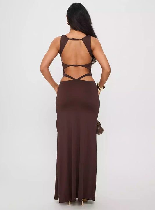 Exquisite hollowed out boat shaped neckline with pleats, high slit sides, adjustable back straps, fully lined Prom Dresses