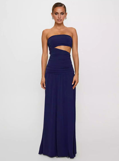 Vestidos de graduación exquisitos, sin tirantes, largos, plisados, con transparencias, cremallera oculta y totalmente forrados