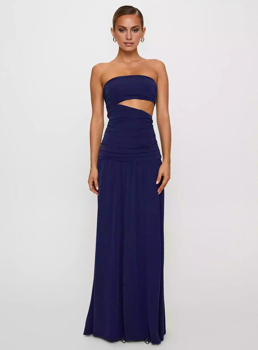 Exquisite strapless long pleated hollow hidden zipper fully lined Prom Dresses