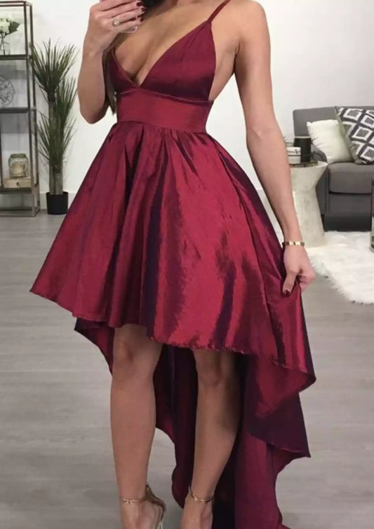 Eye catching A-line V-neck sleeveless taffeta asymmetrical Prom Dresses