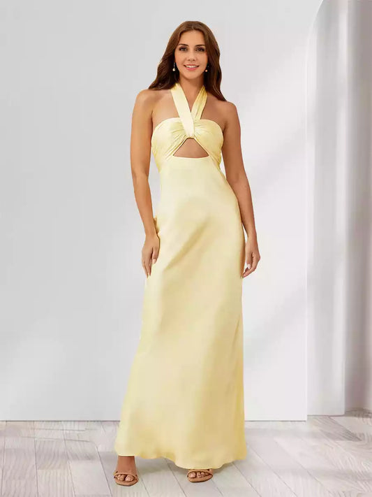 Eye catching slim fit/straight tube backless suspender with hollowed out long Bridesmaid Dresses
