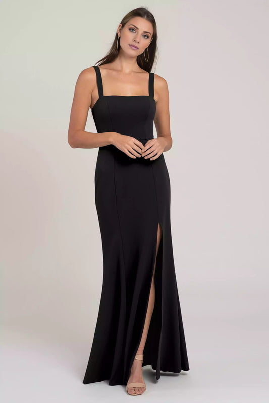 Eye catching wide flat shoulder straps, natural waist, slit tight corset, invisible zipper Prom Dresses