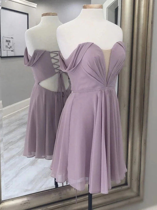 Simple A-line chiffon short prom dress chiffon bridesmaid dress simple gentle atmospheric and unique desi Bring summer colors to enhance whiteness by YiHuiw