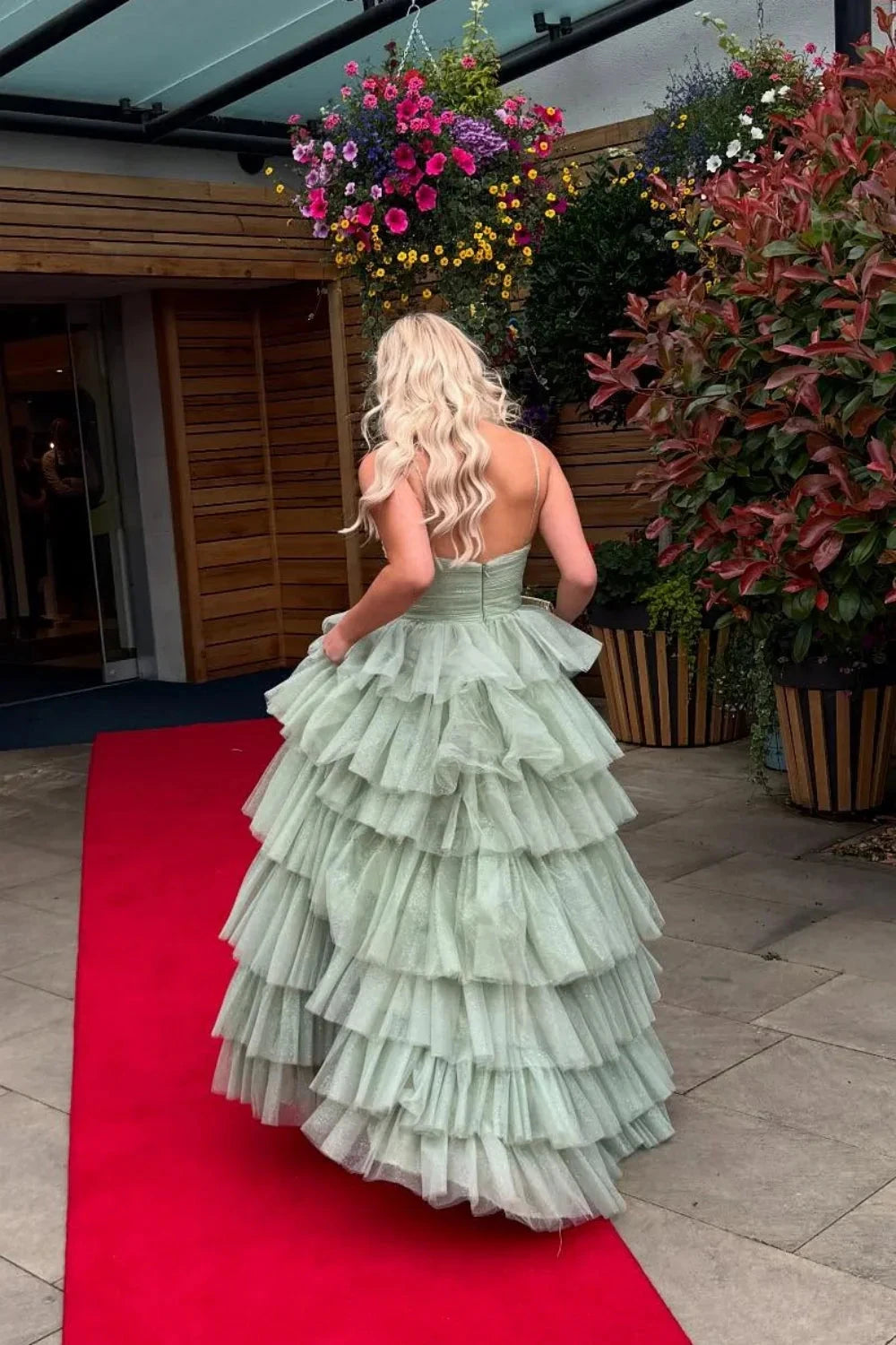 Fairy-Tale Strapless Sweetheart Twist Bodice Tiered Glitter Tulle Prom Dress with Cutout & Rhinestone Strap by JiMiss Dresses