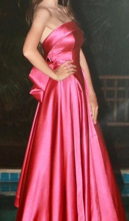 Fancy A Line Strapless Pink Satin Sleeveless Long Evening Dress Party Gowns Evening Special Formal Dresses Prom Dress by YiHuiw