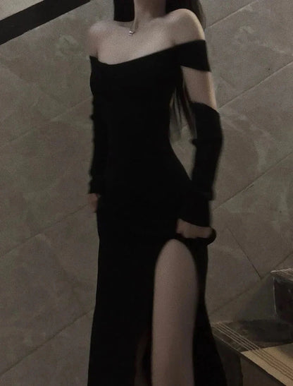 Fancy Black Maxi Dress Mermaid Off Shoulder Gala Dresses Elegant simple gentle atmospheric and unique desi Bring summer colors to enhance whiteness by YiHuiw