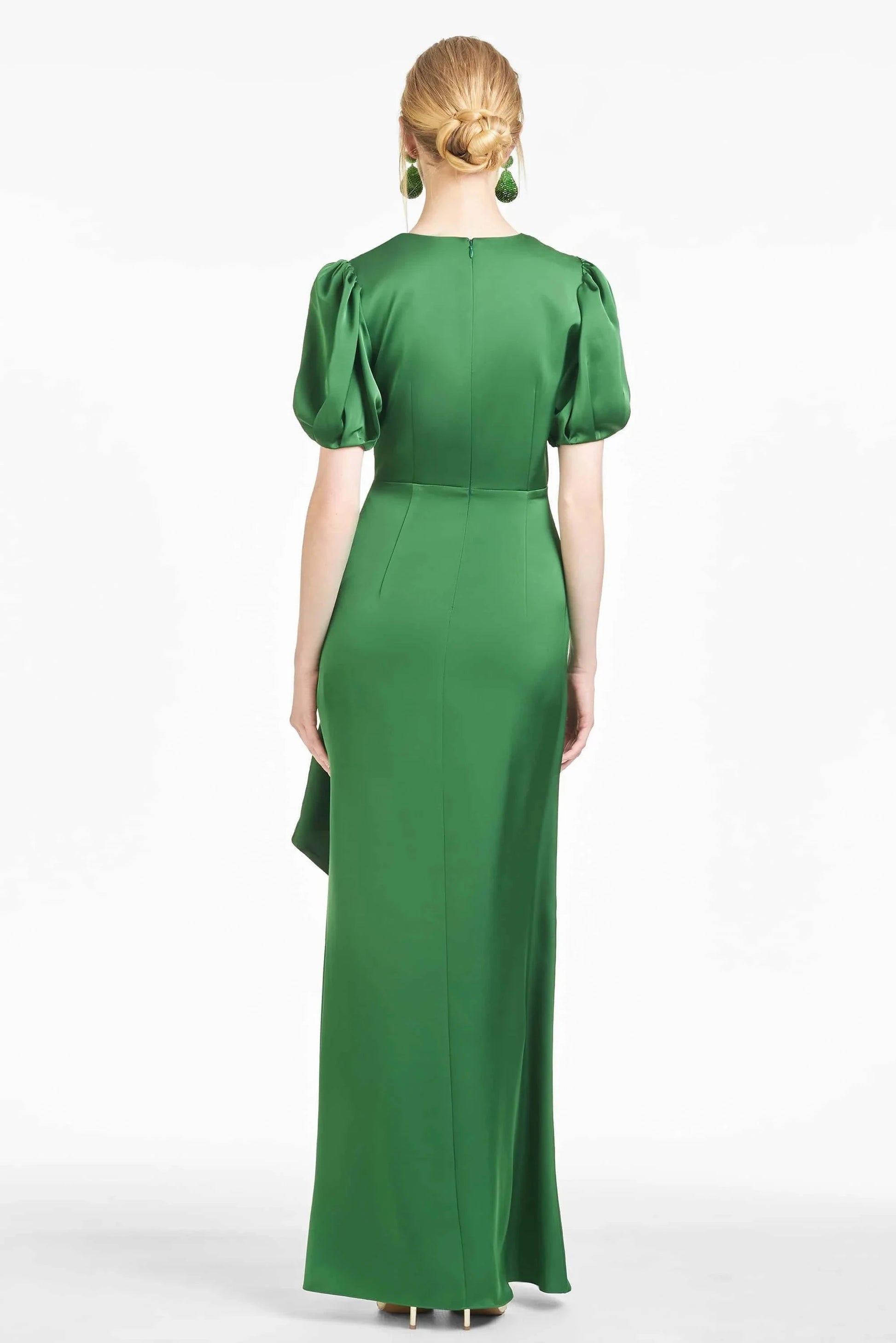 Fashion Puff Sleeve Sheath V Neck Short Sleeve Zipper Back Floor Length For Ladies Evening Dress by YiHuiw