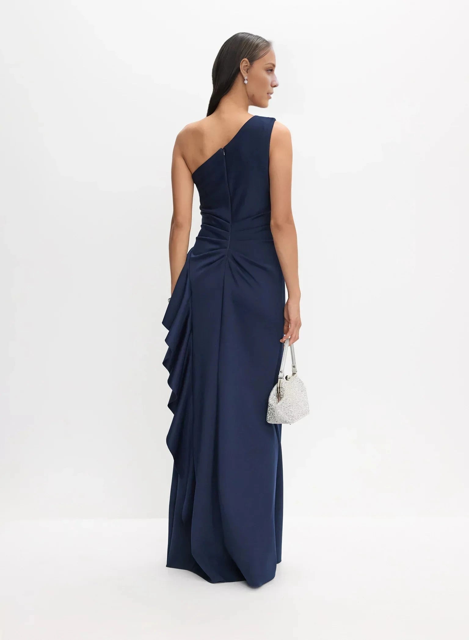 Fashion A-Line One-Shoulder Neck Sleeveless Ruffled Side-Slit Floor-Length Evening Dress by YiHuiw
