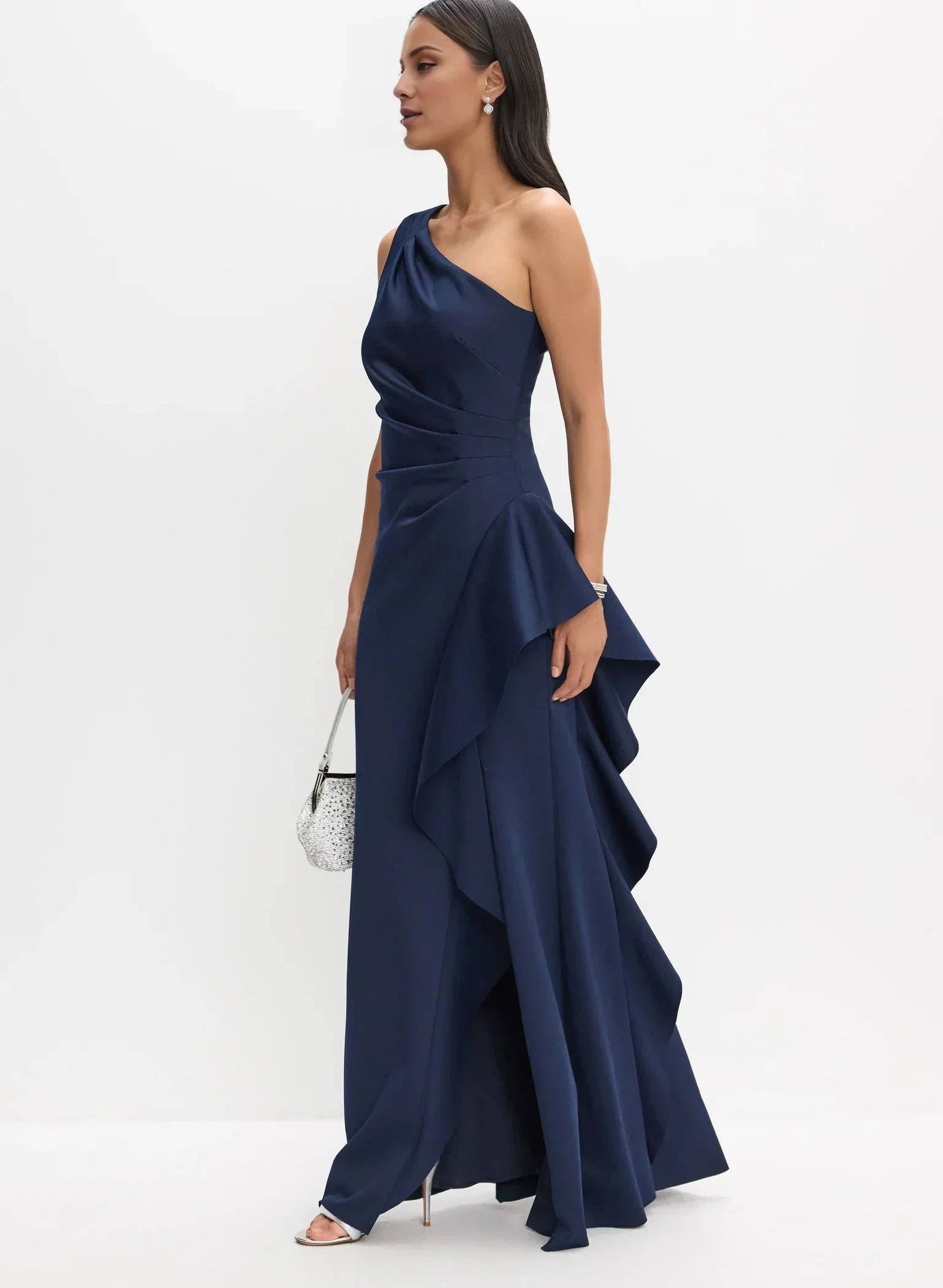 Fashion A-Line One-Shoulder Neck Sleeveless Ruffled Side-Slit Floor-Length Evening Dress by YiHuiw