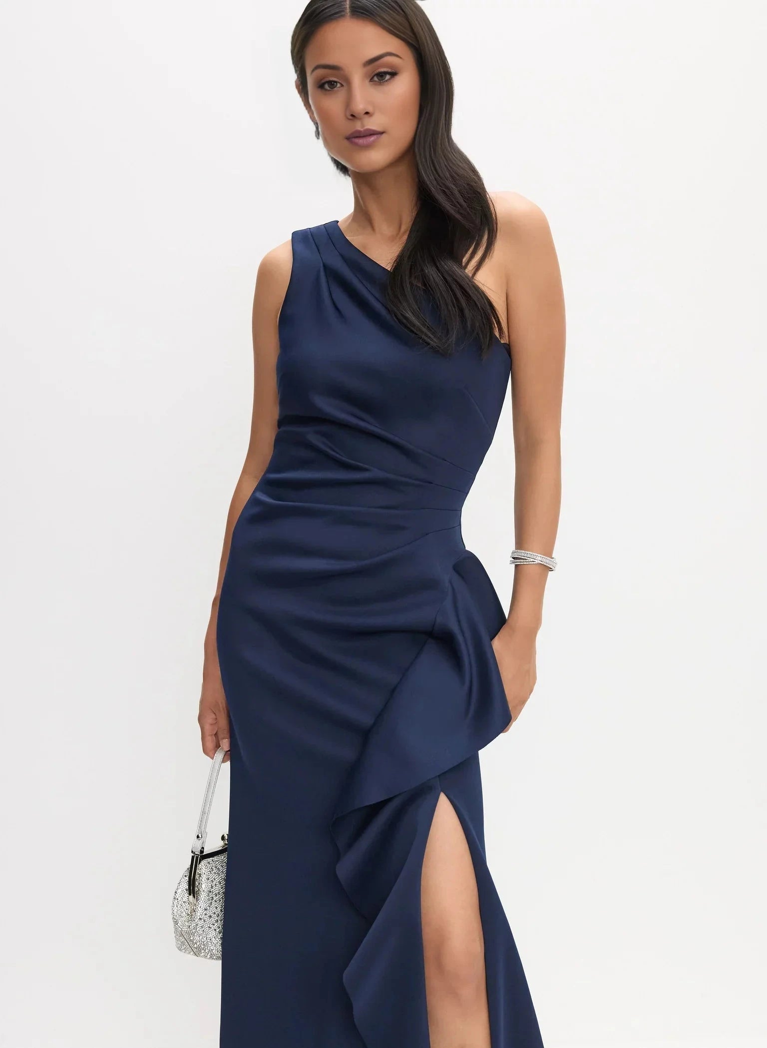 Fashion A-Line One-Shoulder Neck Sleeveless Ruffled Side-Slit Floor-Length Evening Dress by YiHuiw