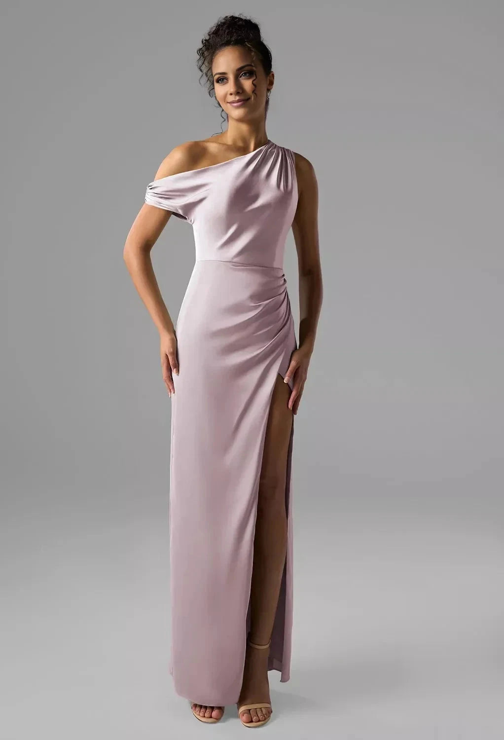 Fashion Column One Shoulder Neck Sleeveless Side Slit Back Zip Floor Length Bridesmaid Dresses by YiHuiw