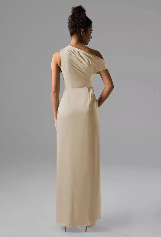 Fashion Column One Shoulder Neck Sleeveless Side Slit Back Zip Floor Length Bridesmaid Dresses by YiHuiw