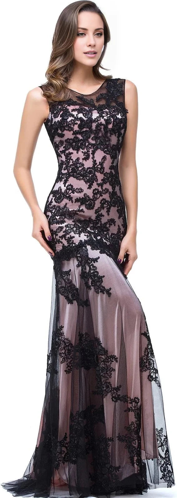 Fashion Lace Illusion Neckline Sleeveless Back Zip Mermaid Floor-Length Mother of the Bride Dress by YiHuiw