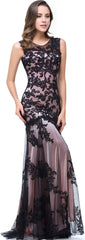 Fashion Lace Illusion Neckline Sleeveless Back Zip Mermaid Floor-Length Mother of the Bride Dress