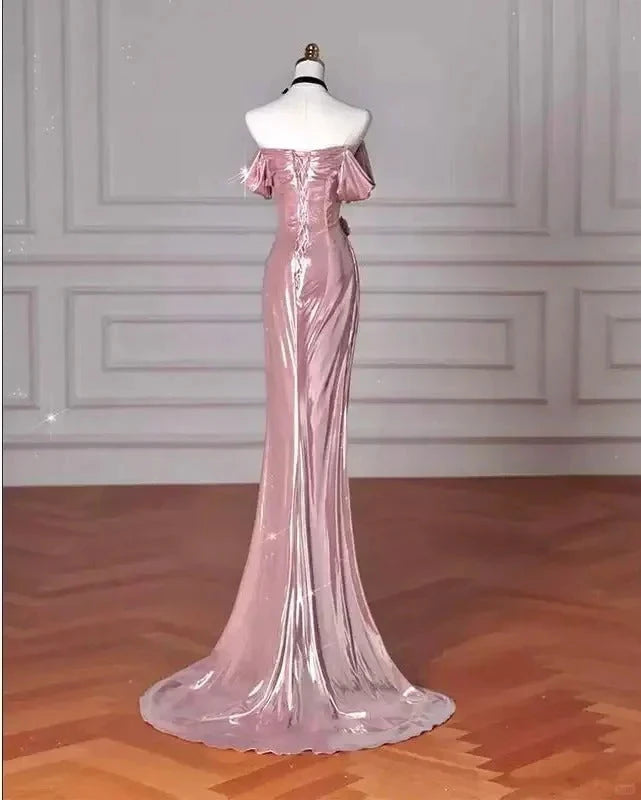 Fashion Long Satin Mermaid Slim Fit Evening Dress Birthday Party Dress simple gentle atmospheric and unique desi Bring summer colors to enhance whiteness by YiHuiw