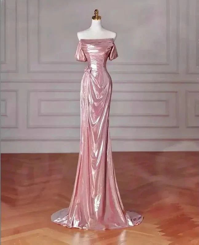 Fashion Long Satin Mermaid Slim Fit Evening Dress Birthday Party Dress simple gentle atmospheric and unique desi Bring summer colors to enhance whiteness by YiHuiw