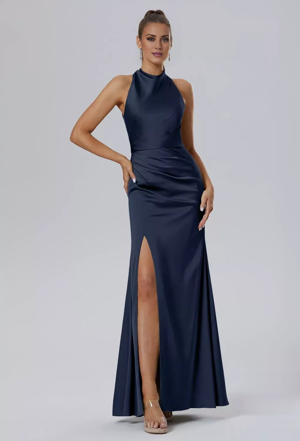 Fashion Mermaid Bateau Neck Sleeveless Side Slit Back Zip Floor Length Bridesmaid Dresses