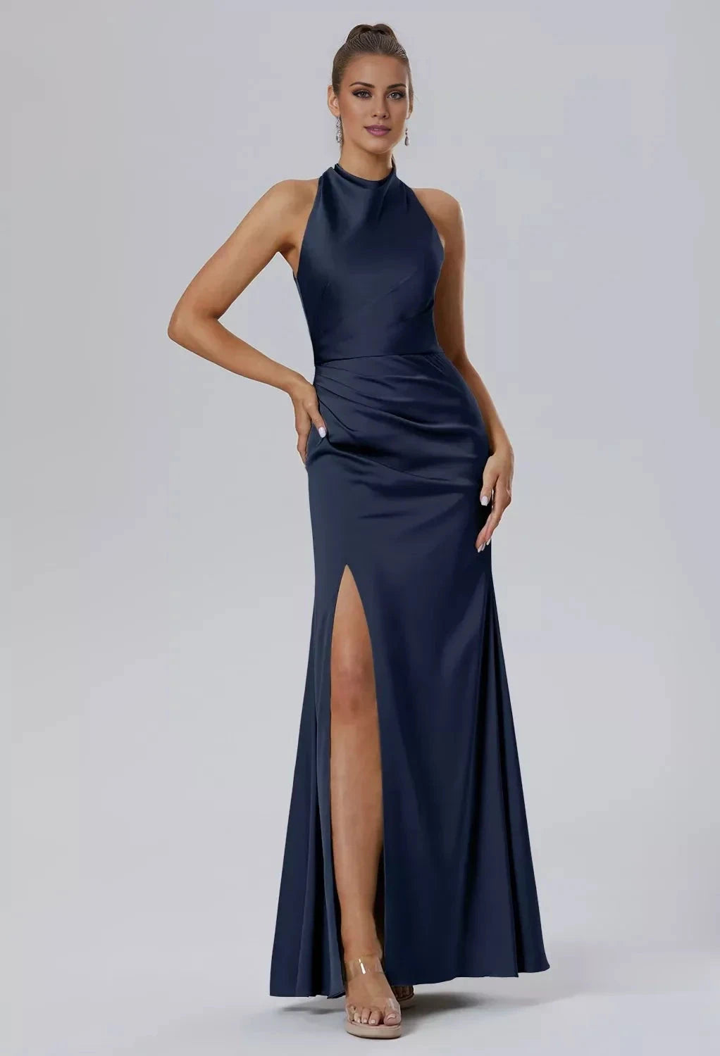 Fashion Mermaid Bateau Neck Sleeveless Side Slit Back Zip Floor Length Bridesmaid Dresses by YiHuiw