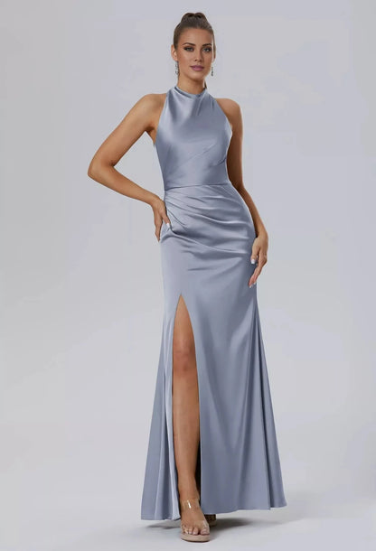 Fashion Mermaid Bateau Neck Sleeveless Side Slit Back Zip Floor Length Bridesmaid Dresses by YiHuiw