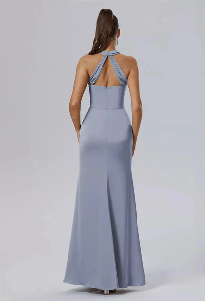 Fashion Mermaid Bateau Neck Sleeveless Side Slit Back Zip Floor Length Bridesmaid Dresses by YiHuiw