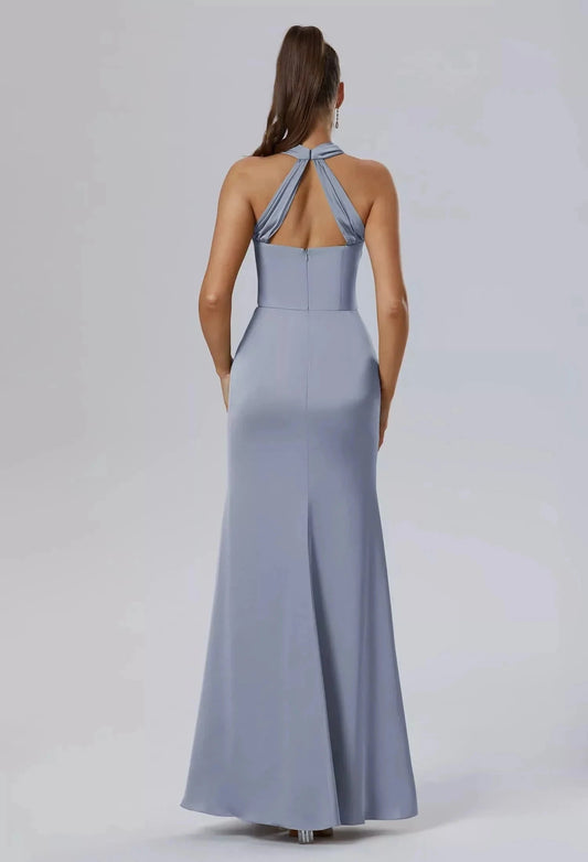 Fashion Mermaid Bateau Neck Sleeveless Side Slit Back Zip Floor Length Bridesmaid Dresses by YiHuiw