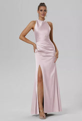 Fashion Mermaid Bateau Neck Sleeveless Side Slit Back Zip Floor Length Bridesmaid Dresses