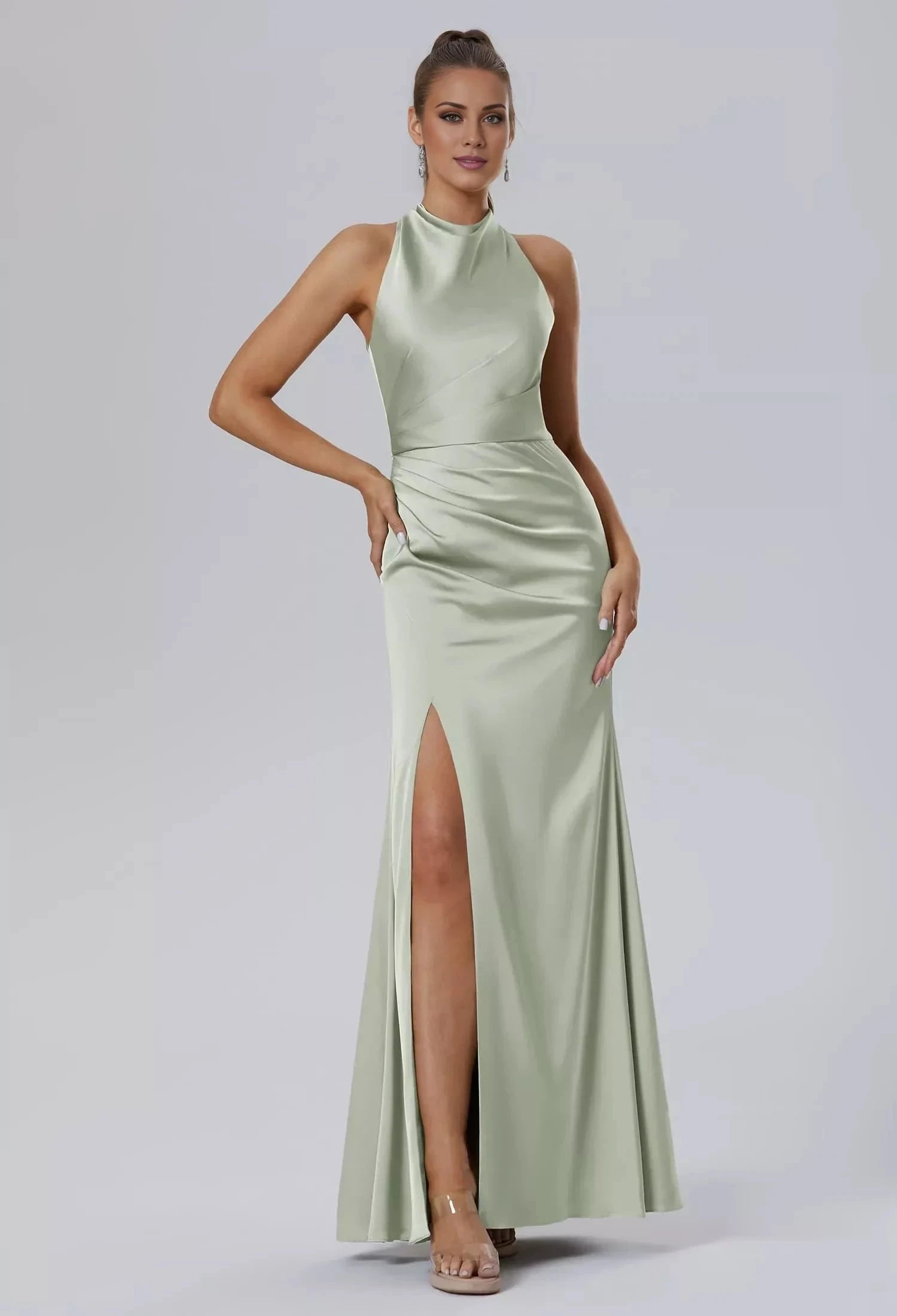 Fashion Mermaid Bateau Neck Sleeveless Side Slit Back Zip Floor Length Bridesmaid Dresses by YiHuiw