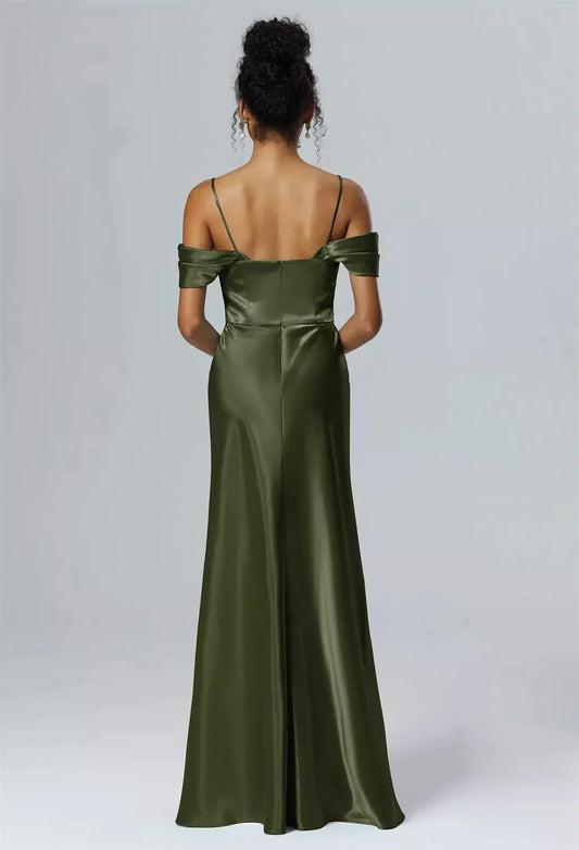 Fashion Mermaid One Shoulder Neck Sleeveless Side Slit Back Zip Floor Length Bridesmaid Dresses