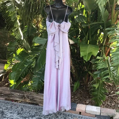 Fashion Spaghetti Strap Backless Long Chiffon Ball Gown Evening Dress simple gentle atmospheric and unique desi Bring summer colors to enhance whiteness by YiHuiw