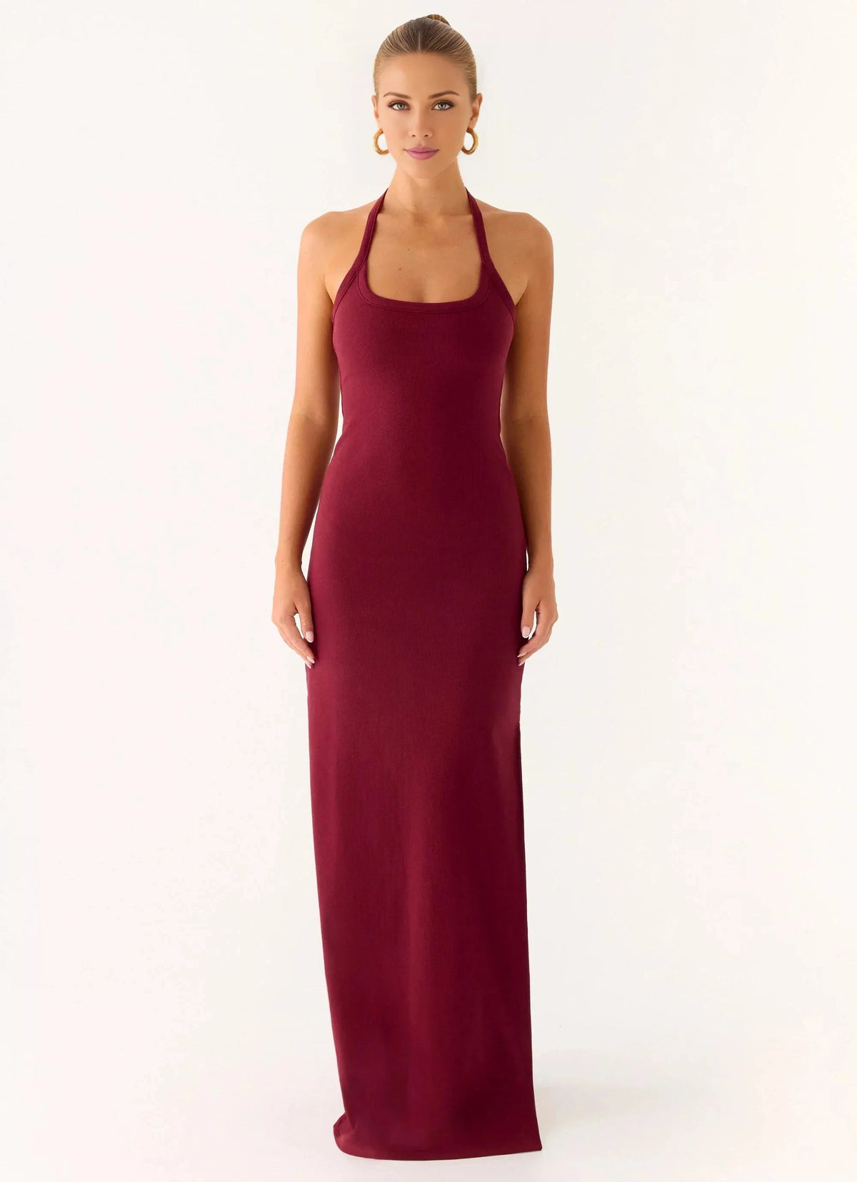 Feminine Sheath Halter Neck Sleeveless Back Zip Side-Slit Floor-Length Prom Dress by YiHuiw