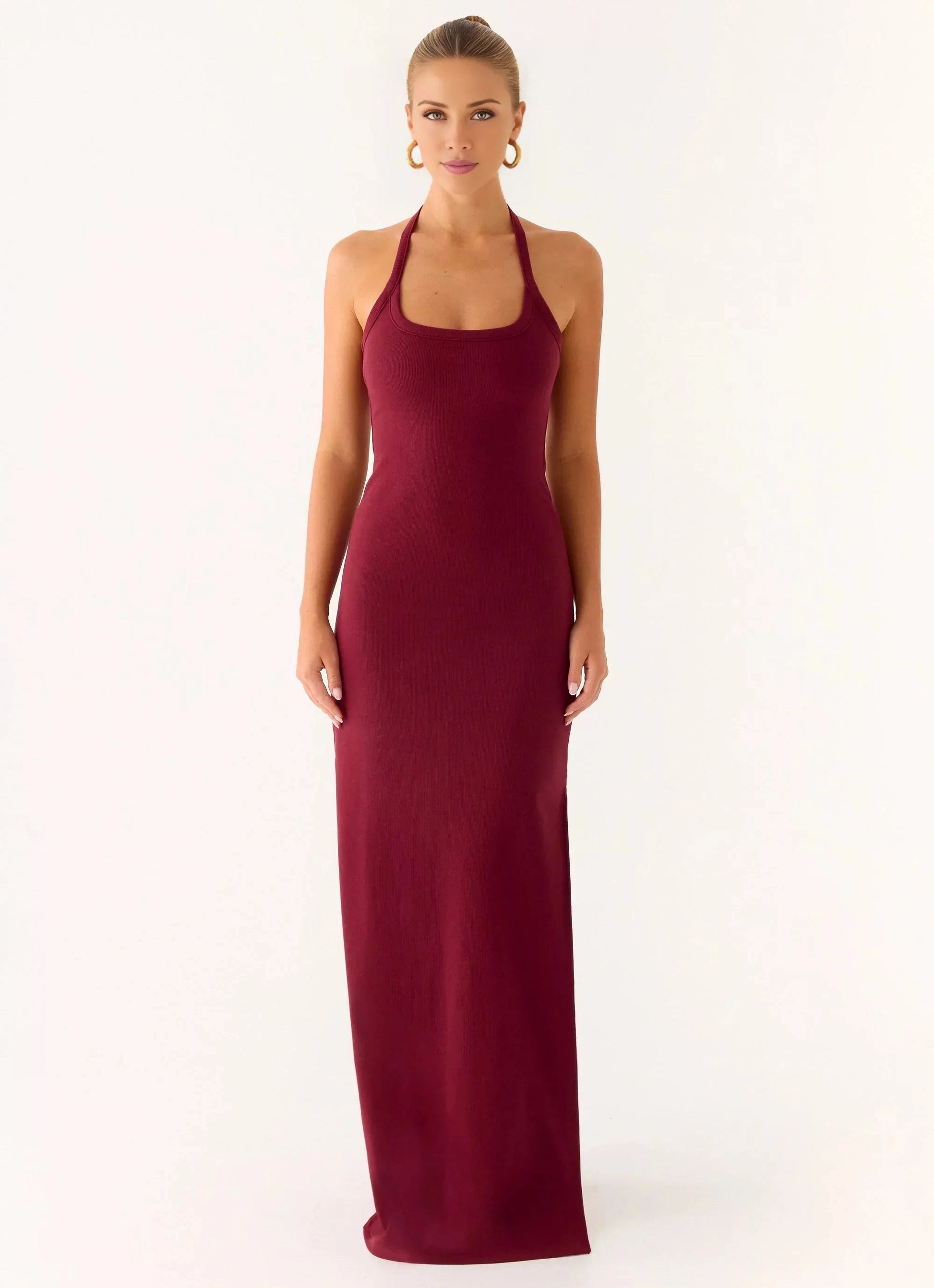 Feminine Sheath Halter Neck Sleeveless Back Zip Side-Slit Floor-Length Prom Dress by YiHuiw