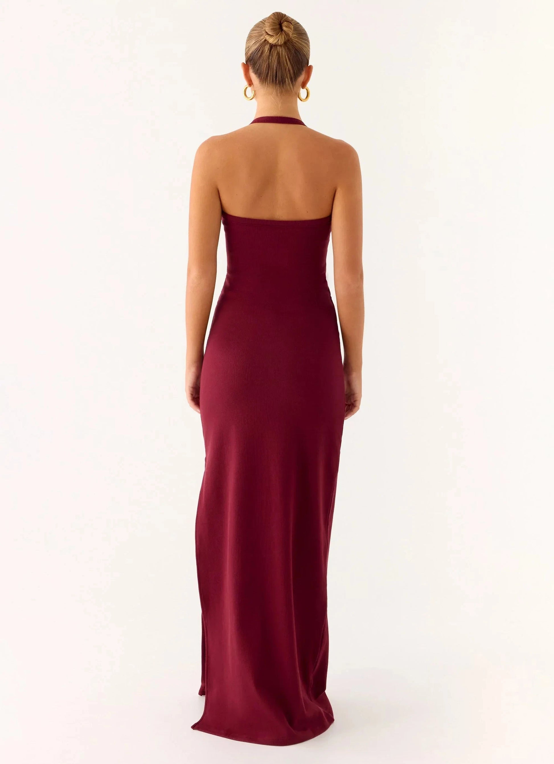 Feminine Sheath Halter Neck Sleeveless Back Zip Side-Slit Floor-Length Prom Dress by YiHuiw