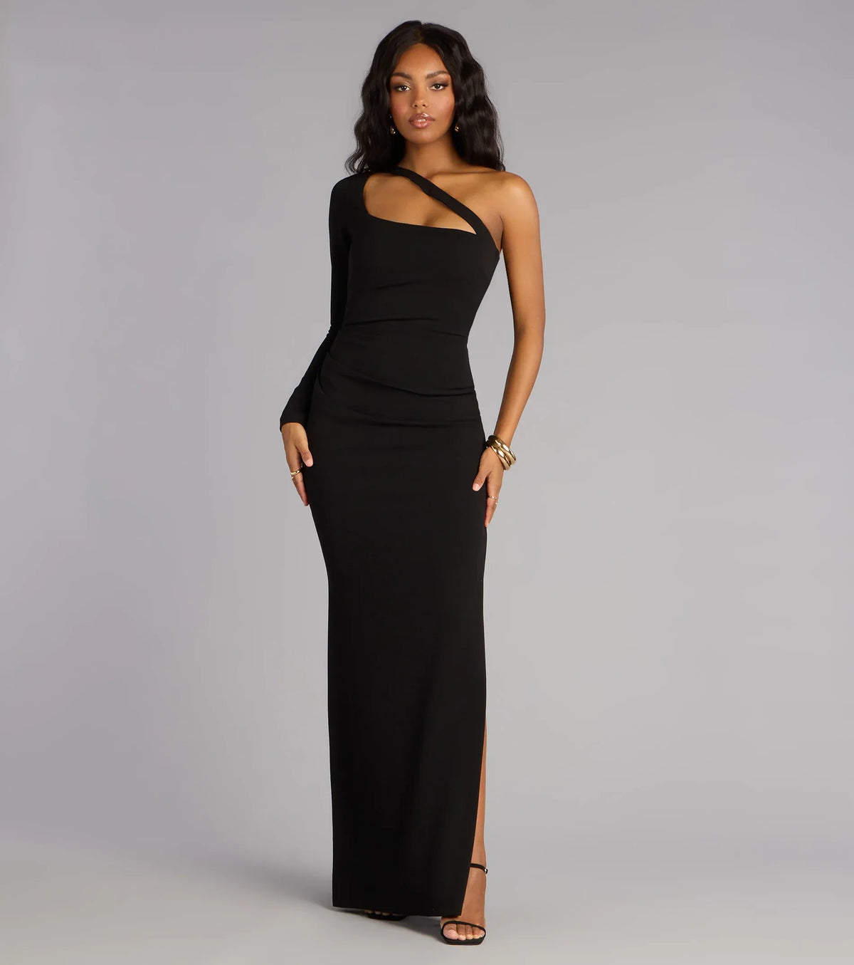One-Shoulder High Slit Floor-Length Wedding Dress - Yihuiw by Yihuiw