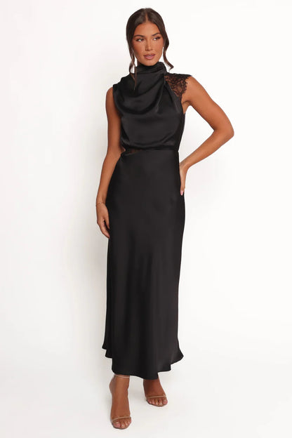 Cowl Neck Satin Midi Wedding Dress - Yihuiw by Yihuiw