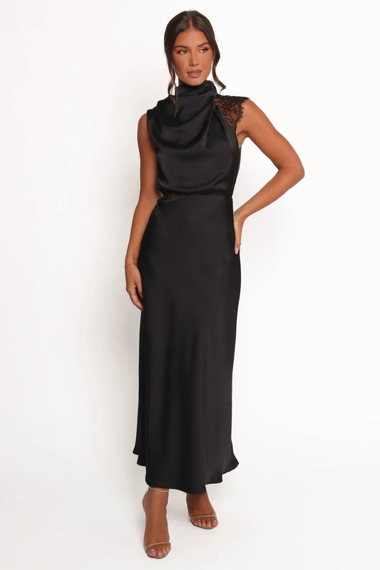 Cowl Neck Satin Midi Wedding Dress - Yihuiw by Yihuiw