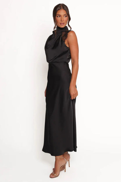 Cowl Neck Satin Midi Wedding Dress - Yihuiw by Yihuiw