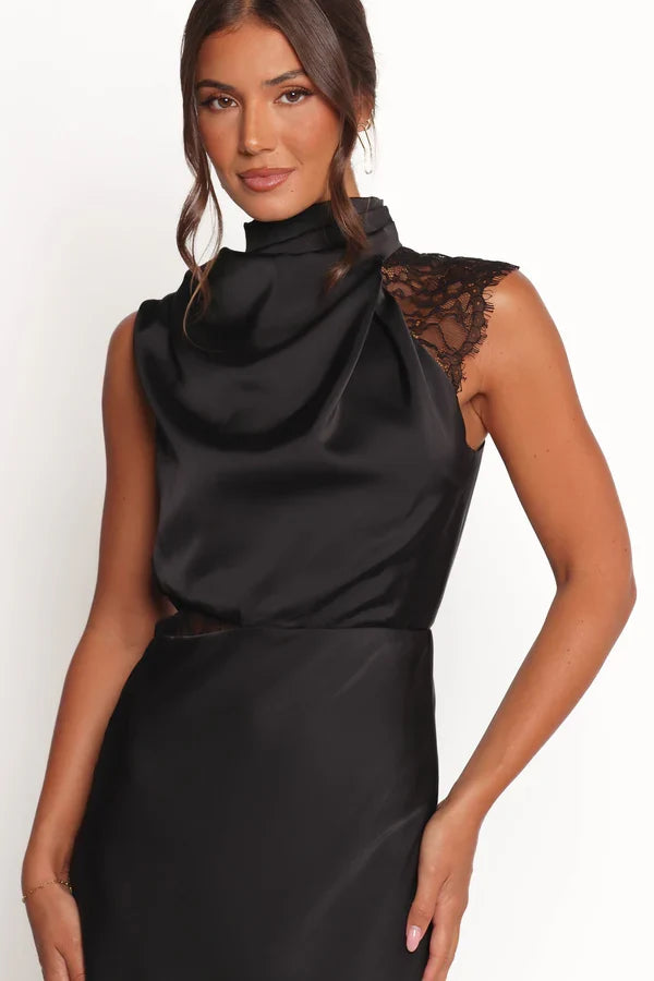Cowl Neck Satin Midi Wedding Dress - Yihuiw by Yihuiw