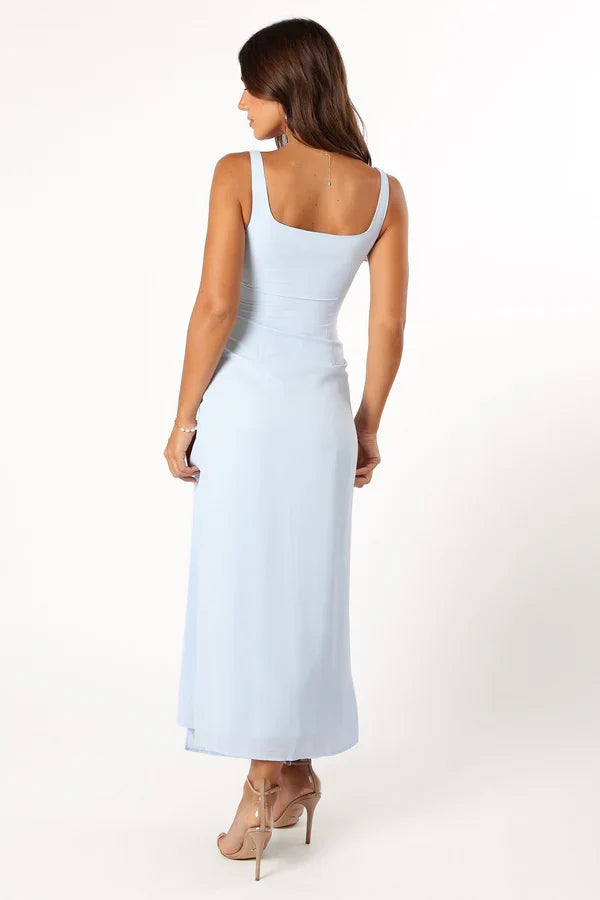 Square Neck Sleeveless High Slit Midi Wedding Dress - Yihuiw by Yihuiw
