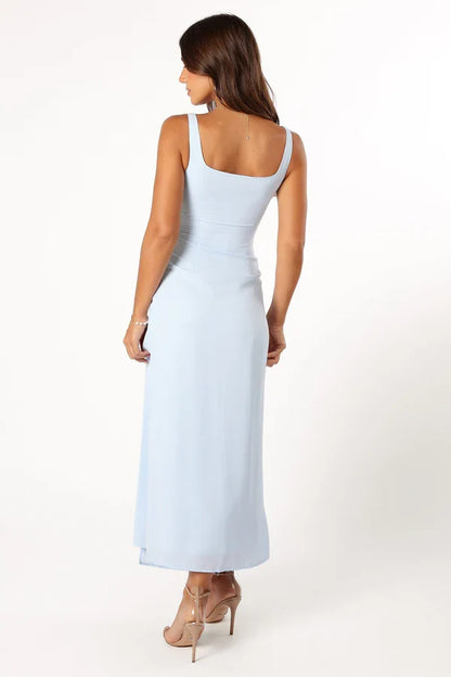 Square Neck Sleeveless High Slit Midi Wedding Dress - Yihuiw by Yihuiw