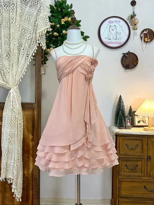 Floral Ruffle Short Tulle Cute Sweet Homecoming Dress Birthday Party Dress simple gentle atmospheric and unique desi Bring summer colors to enhance whiteness by YiHuiw