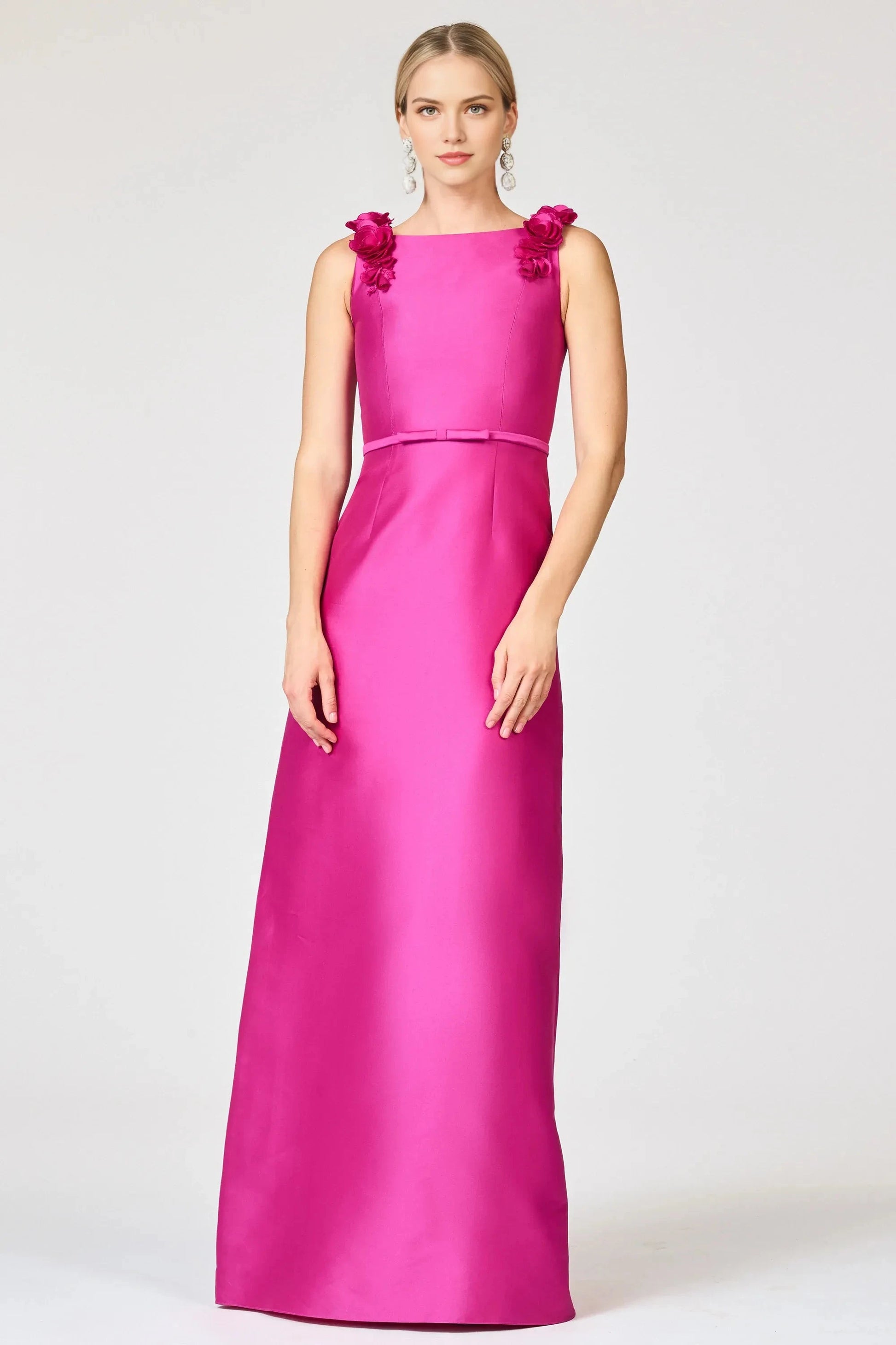 Flower Accented Sheath Crew Neck Sleeveless Zipper Back Floor Length For Ladies Evening Dress by YiHuiw