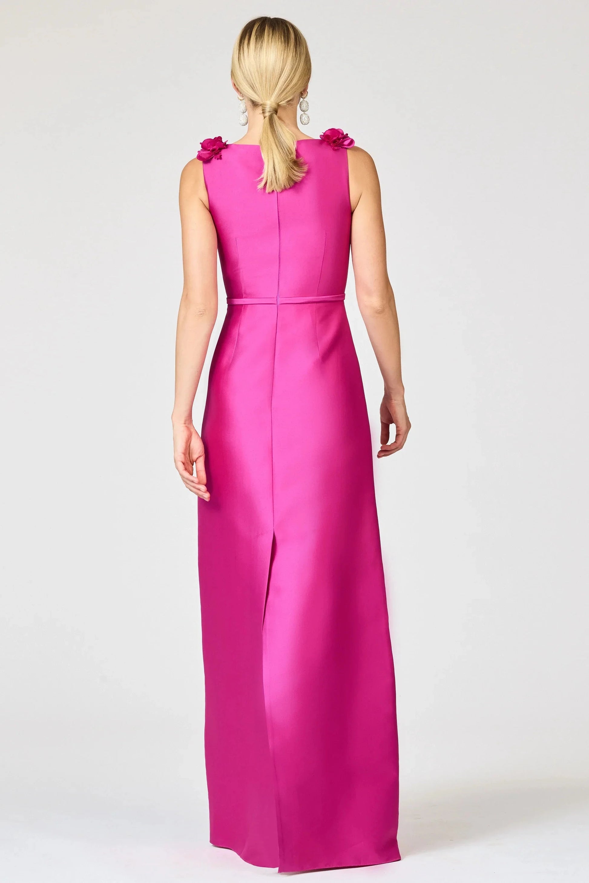 Flower Accented Sheath Crew Neck Sleeveless Zipper Back Floor Length For Ladies Evening Dress by YiHuiw