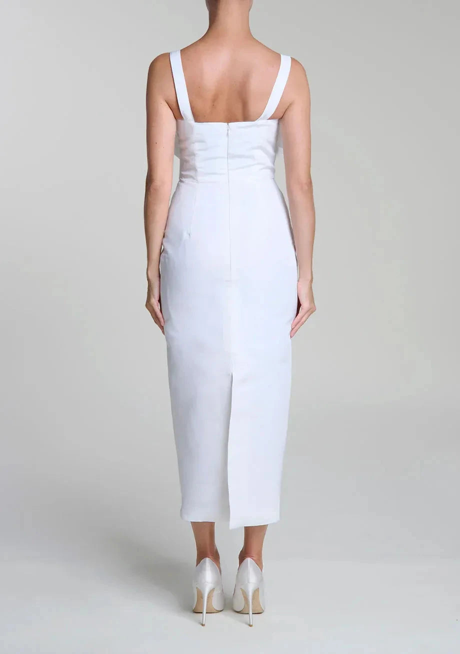 Flower Bow Sheath Square Neck Sleeveless Zipper Back Midi Length For Women Evening Dress by YiHuiw