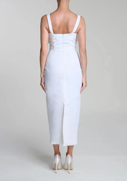 Flower Bow Sheath Square Neck Sleeveless Zipper Back Midi Length For Women Evening Dress by YiHuiw