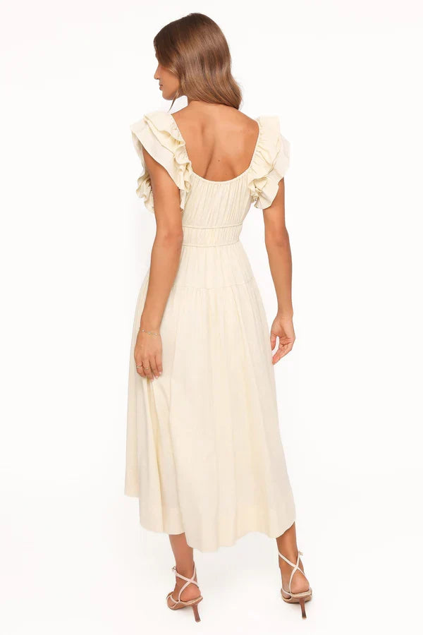 A-Line Square Neck Ruffled Midi Wedding Dress - Yihuiw by Yihuiw