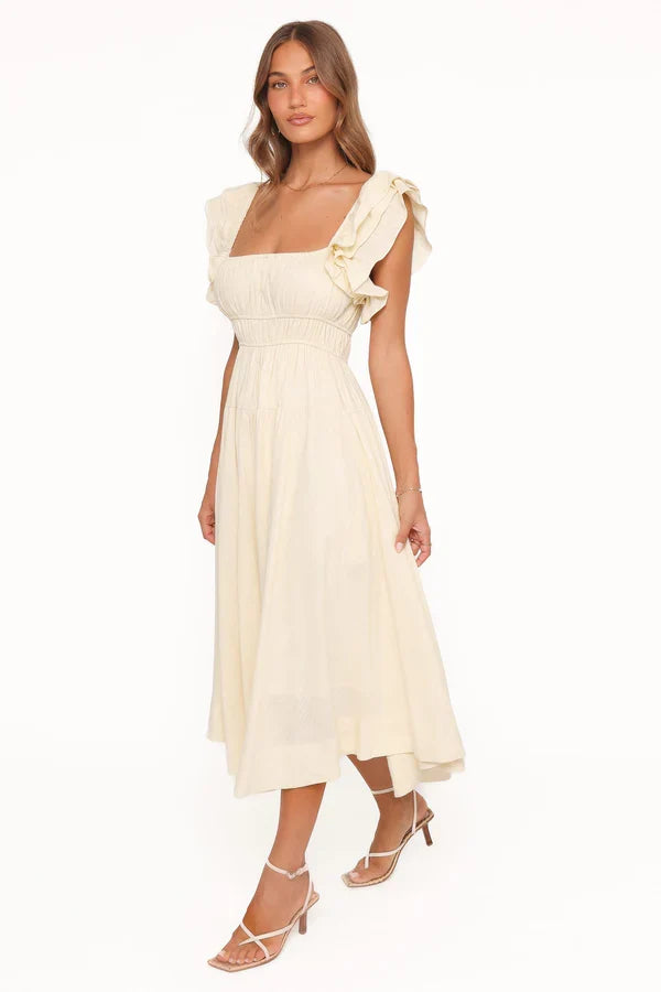 A-Line Square Neck Ruffled Midi Wedding Dress - Yihuiw by Yihuiw