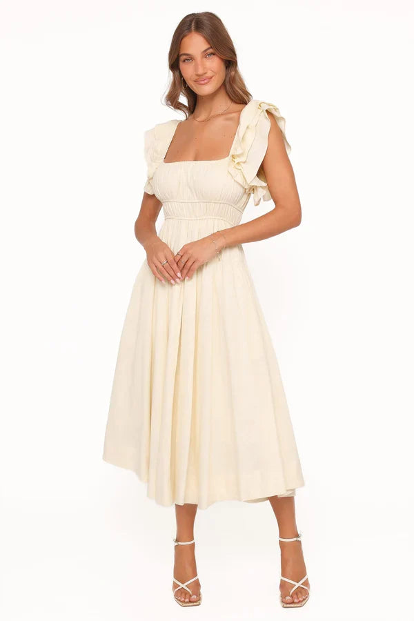 A-Line Square Neck Ruffled Midi Wedding Dress - Yihuiw by Yihuiw