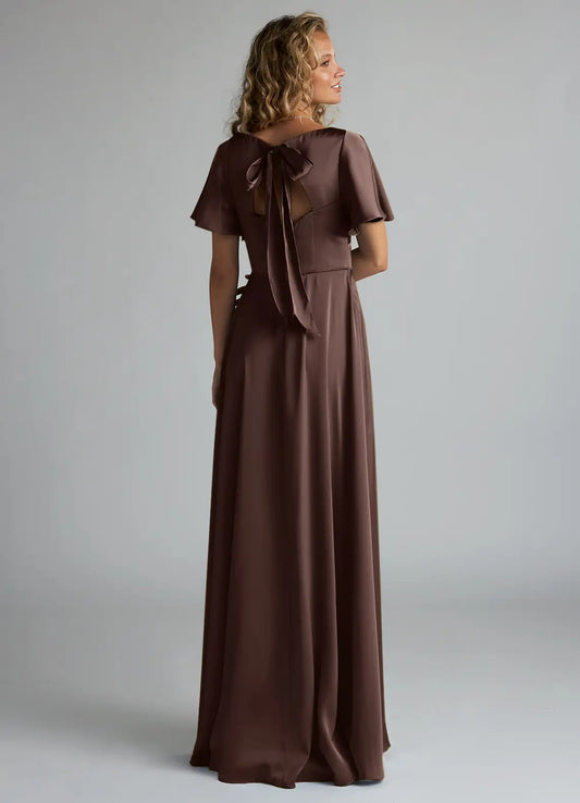 Satin High Slit Floor-Length Wedding Dress - Yihuiw by Yihuiw