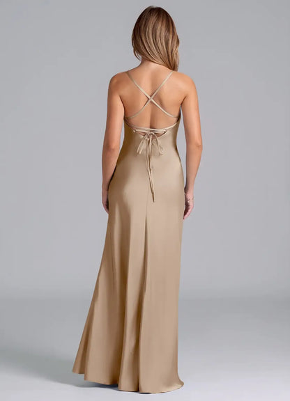 Mermaid Spaghetti Strap Satin Open Back Wedding Dress - Yihuiw by Yihuiw